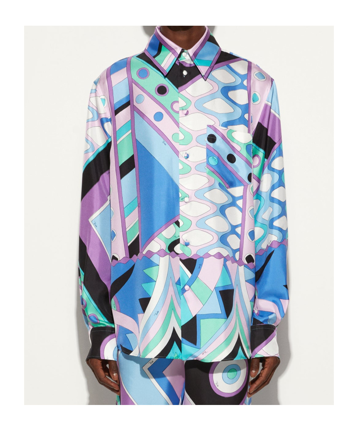 Emilio Pucci Vivara-print Silk Shirt In Lavender Purple, Water Green, Sky Blue, Cornflower Blue