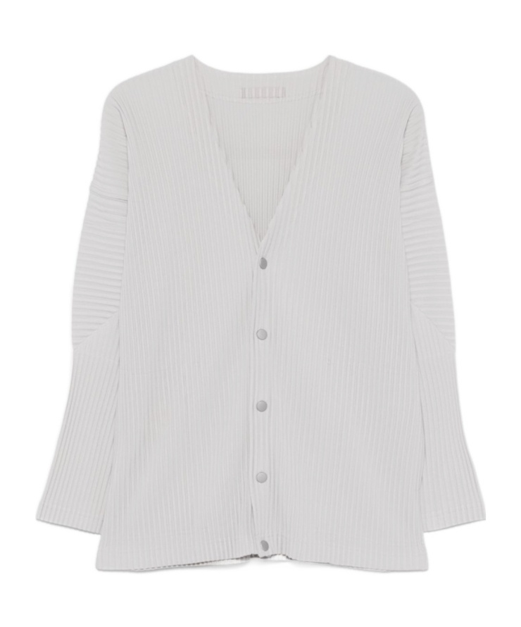 Issey Miyake Ribbed Texture V-neck Cardigan Pockets In White