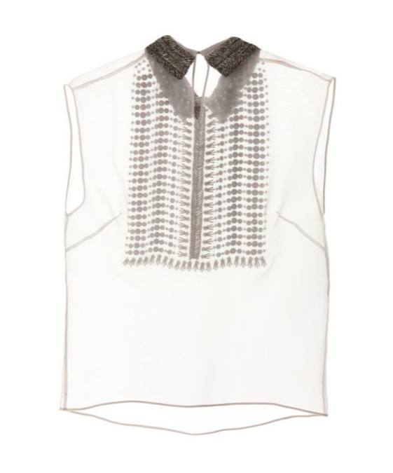 Alberta Ferretti Embellished Collar Chiffon Top In White