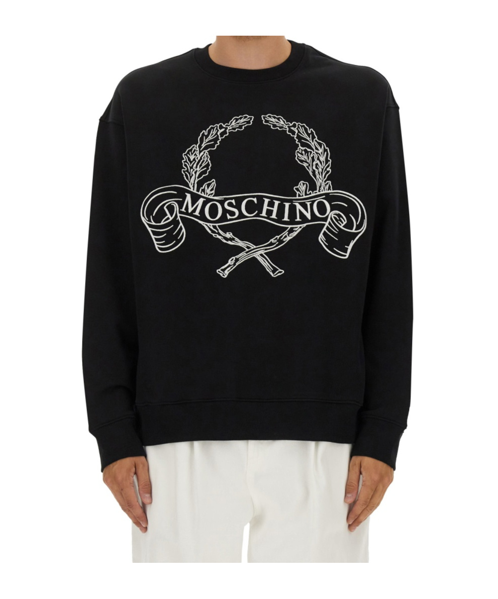 Moschino Sweatshirt With Laurel Crown Logo Embroidery In Black