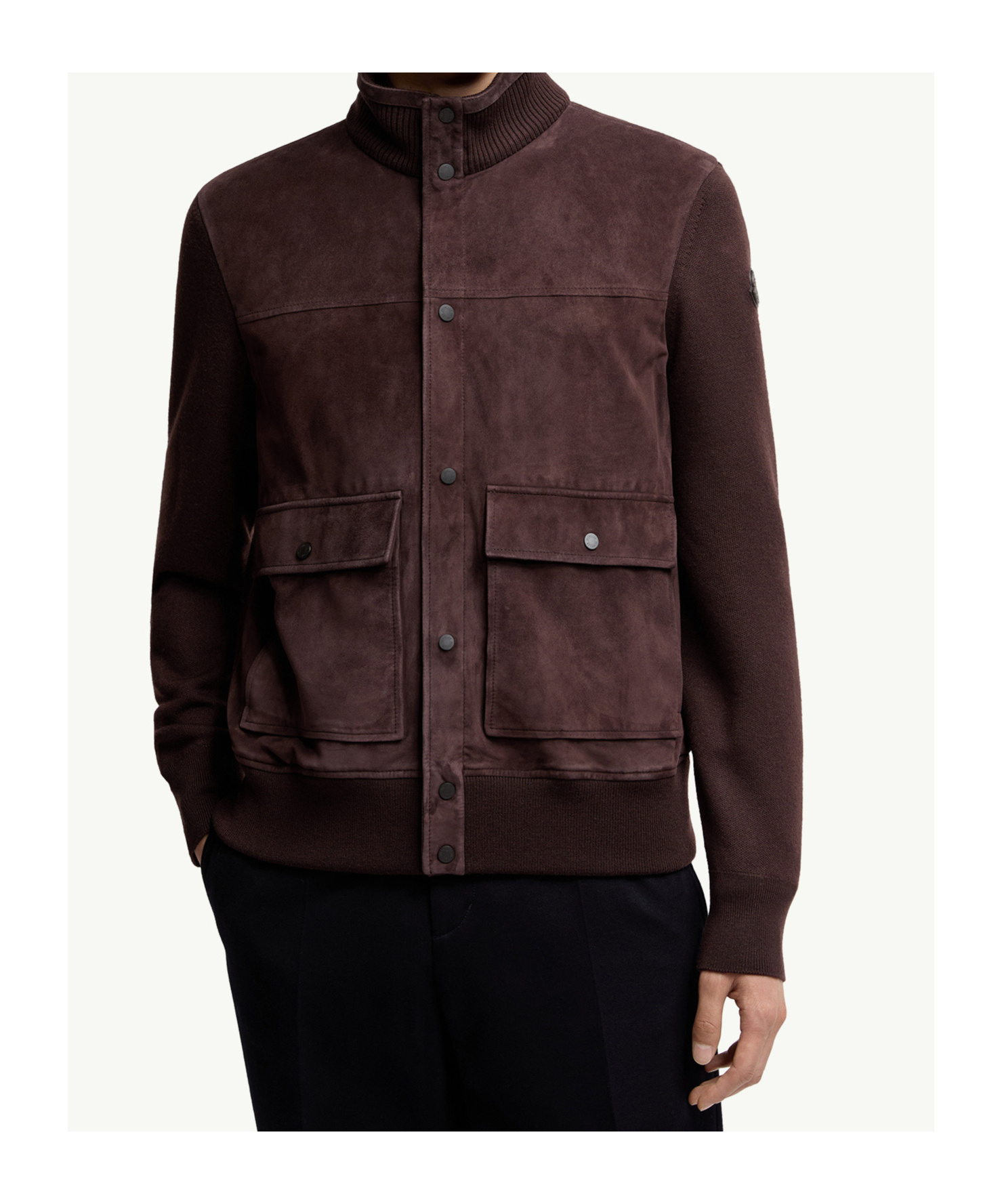 Moncler Wool Suede Cardigan In Burgundy