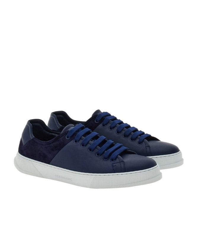 Ferragamo Lace-up Low-cut Sneakers In Midnight Blue