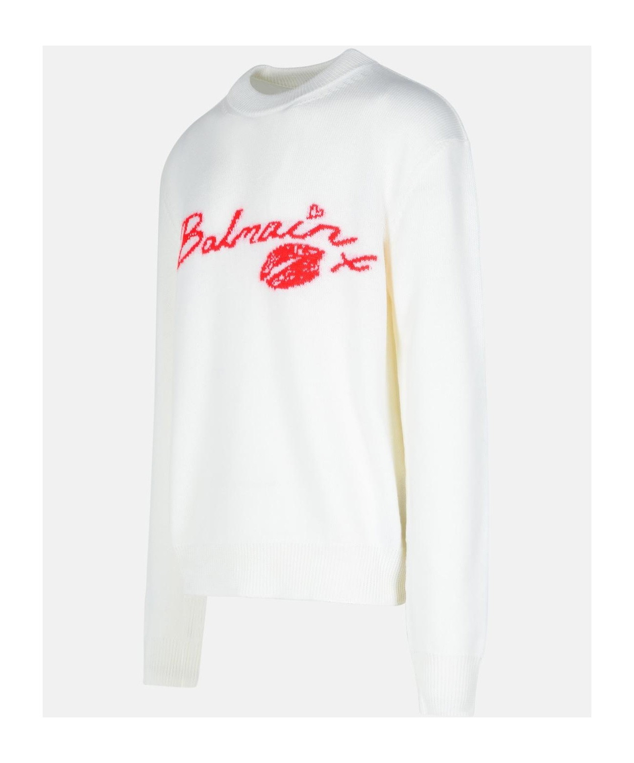 Shop Balmain Kiss-jacquard Wool Jumper In White