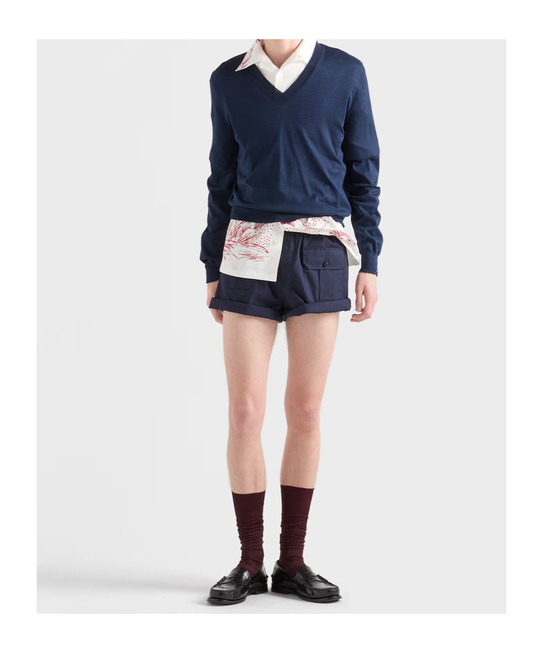 Prada Pullover Aus Baumwolle Mit V-ausschnitt In Blue