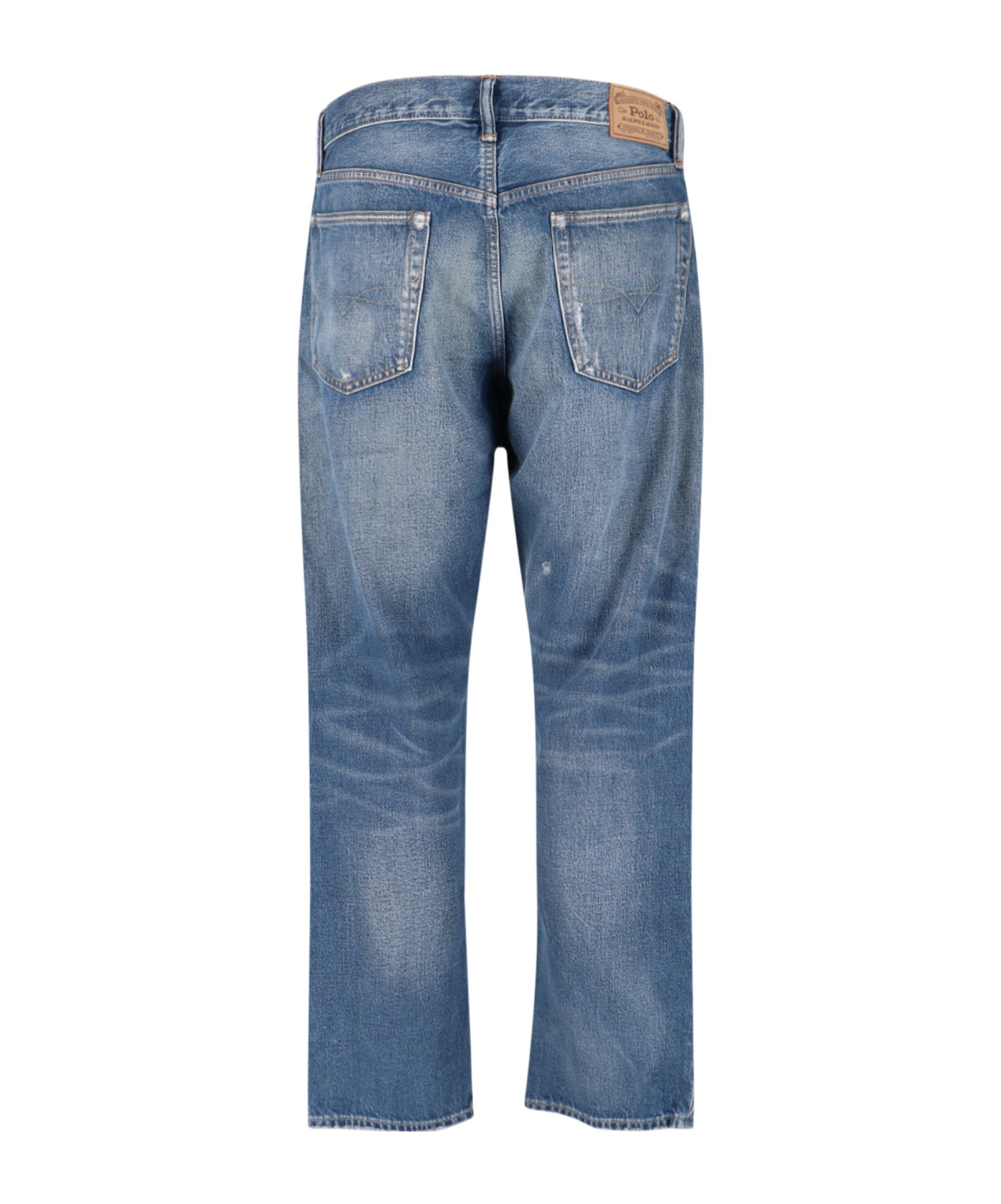 Polo Ralph Lauren Straight-leg Jeans In Medium Blue Denim With Distressed Finish In Blue
