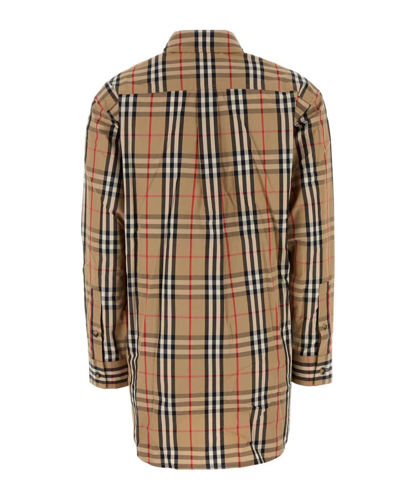 Burberry Embroidered Cotton Shirt With Long Sleeves In Brown