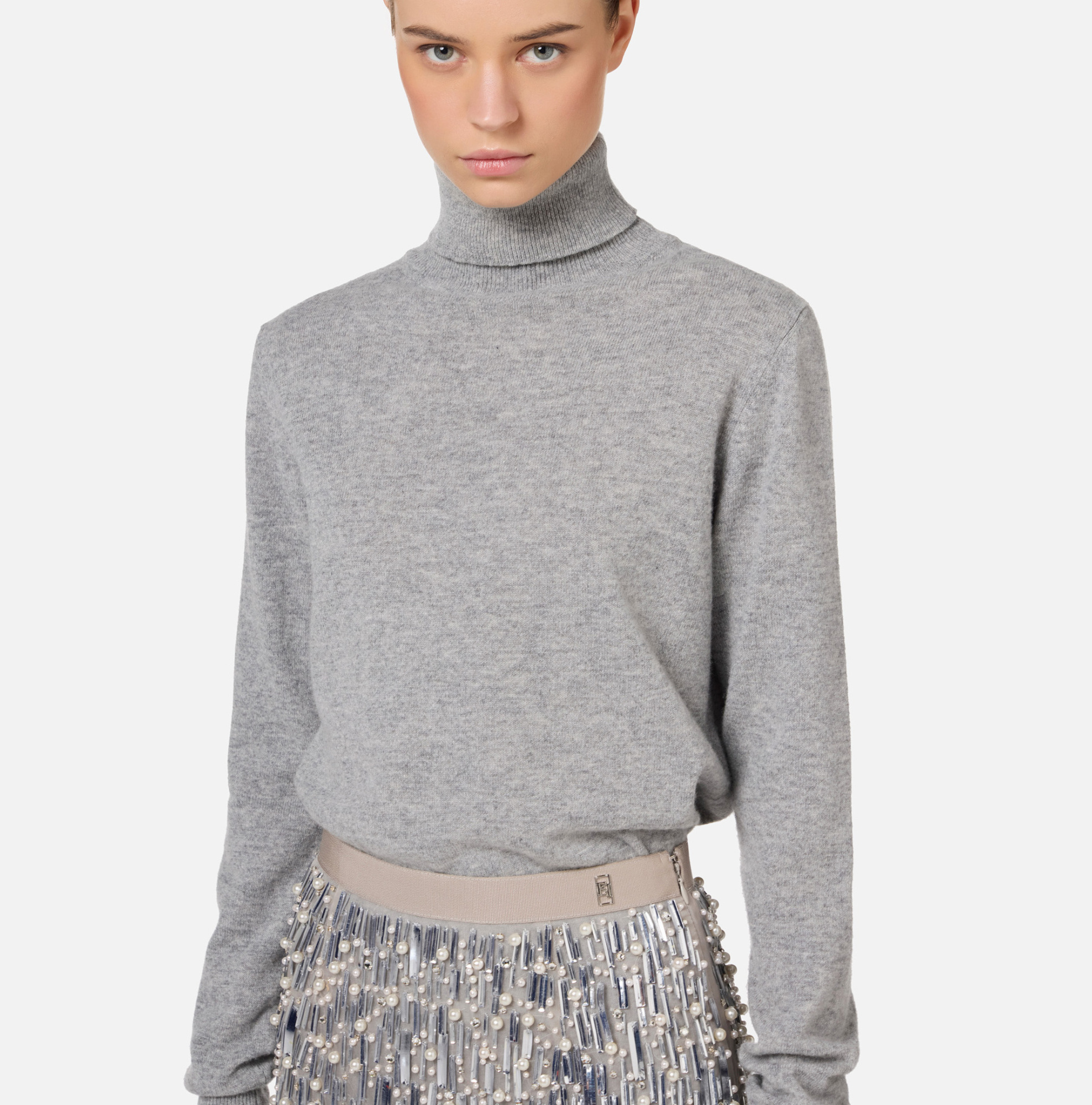 Elisabetta Franchi Wool Mini Dress Set In Gray