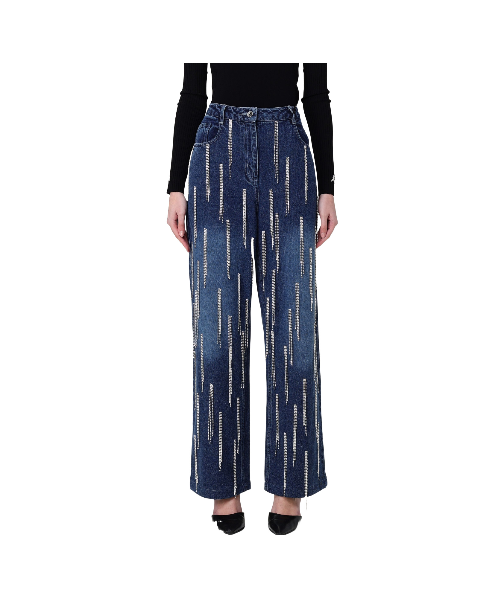 Patrizia Pepe Denim Trousers With Hanging Rhinestones