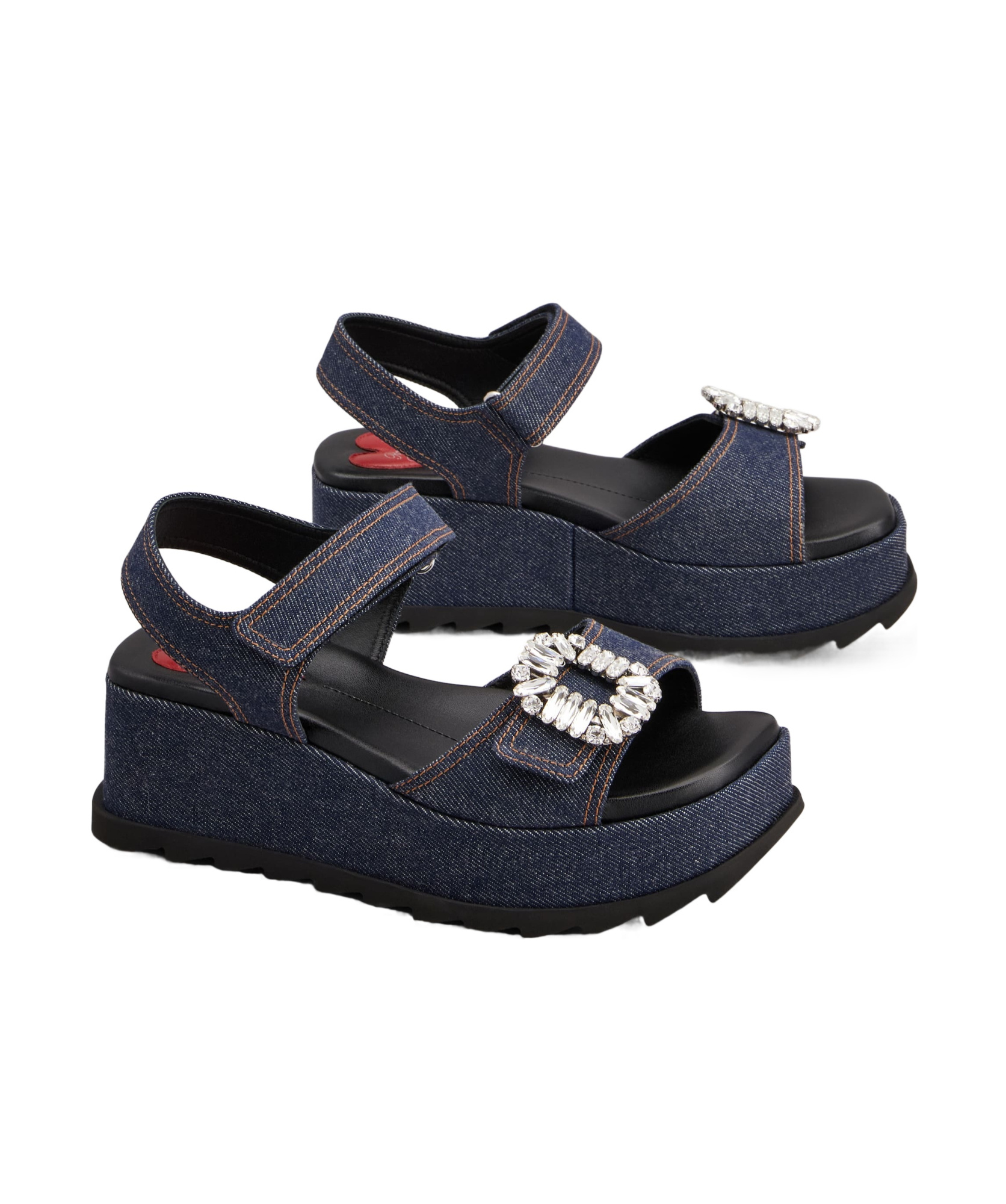 Roger Vivier Denim Strass Wedge Sandals
