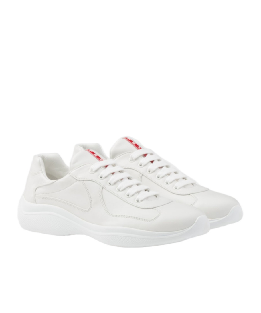 Prada Men's Americas Cup Napa Leather Low-top Sneakers In White