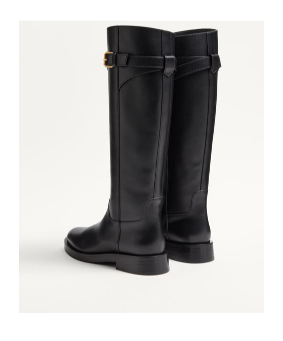 Valentino Garavani Vlogo Signature Calfskin Boot 30mm Woman Black 38.5 In Black
