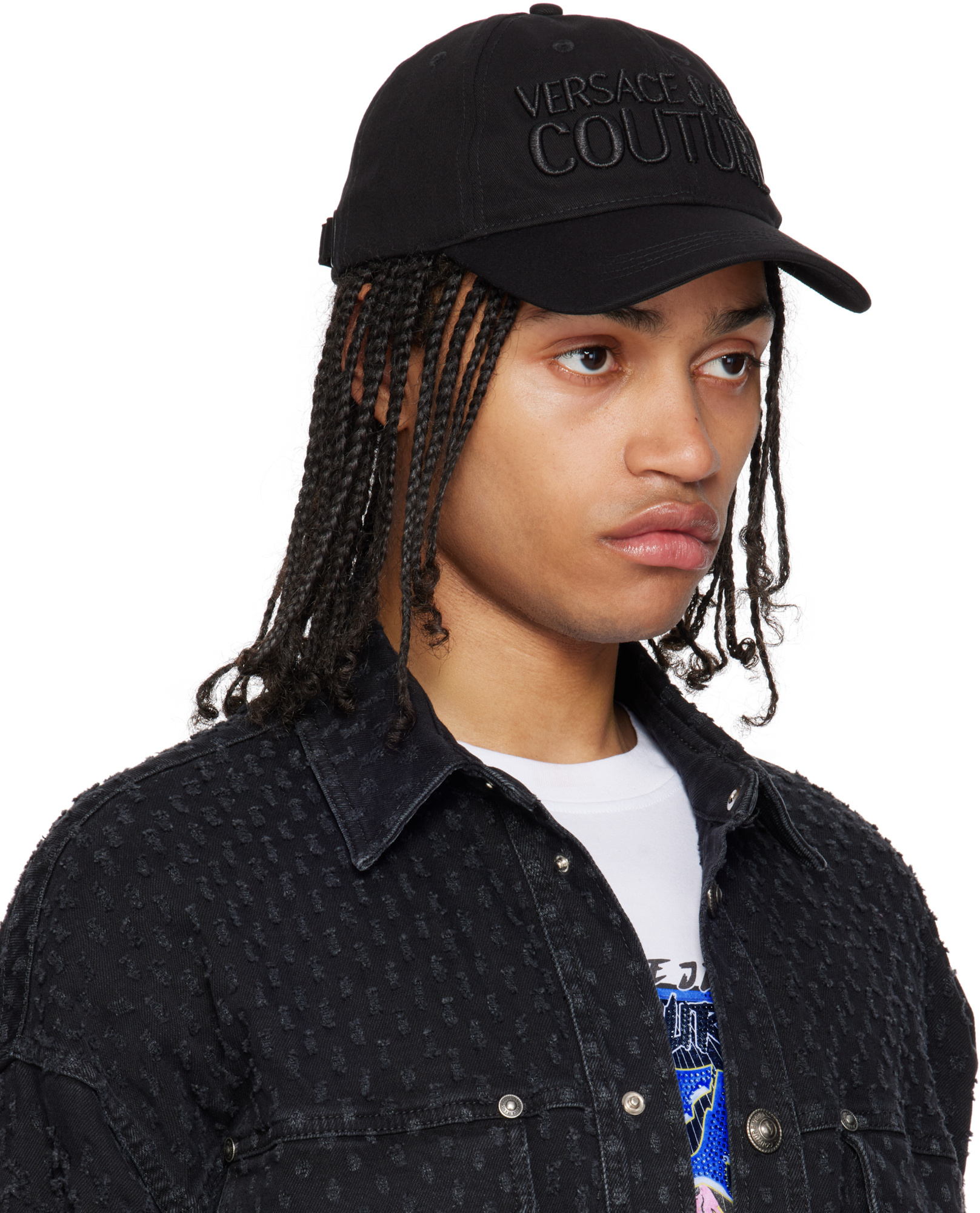 Shop Versace Jeans Logo Embroidered Baseball Cap In Black