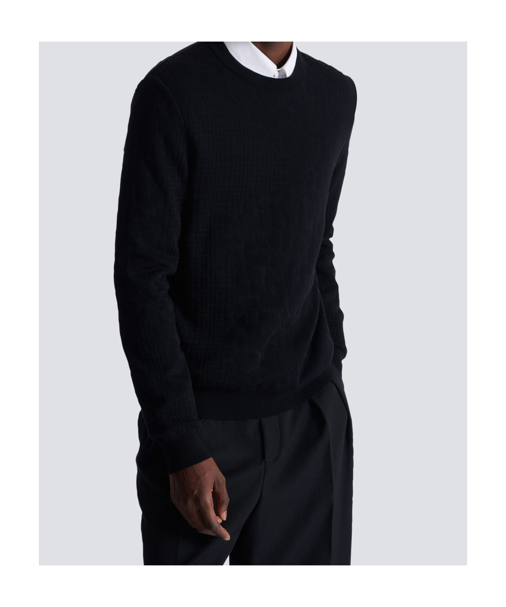 Balmain Monogram Knit And Leopard Pattern Jumper In Black