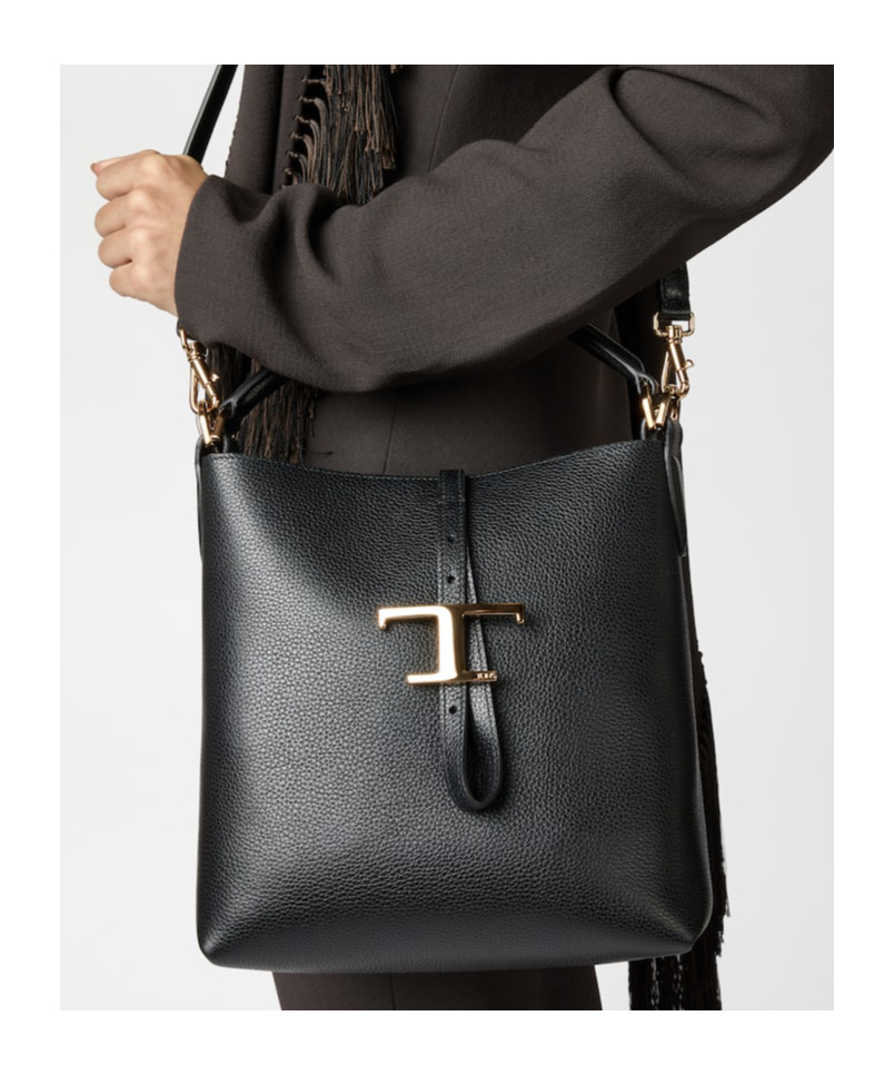 Tod's T Timeless Bucket Bag In Leather Mini In Black