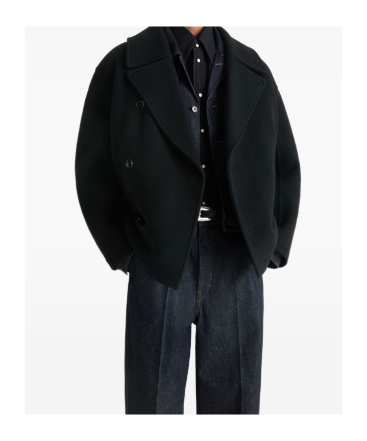 Lemaire Double Breasted Boxy Peacoat Side Pockets In Black