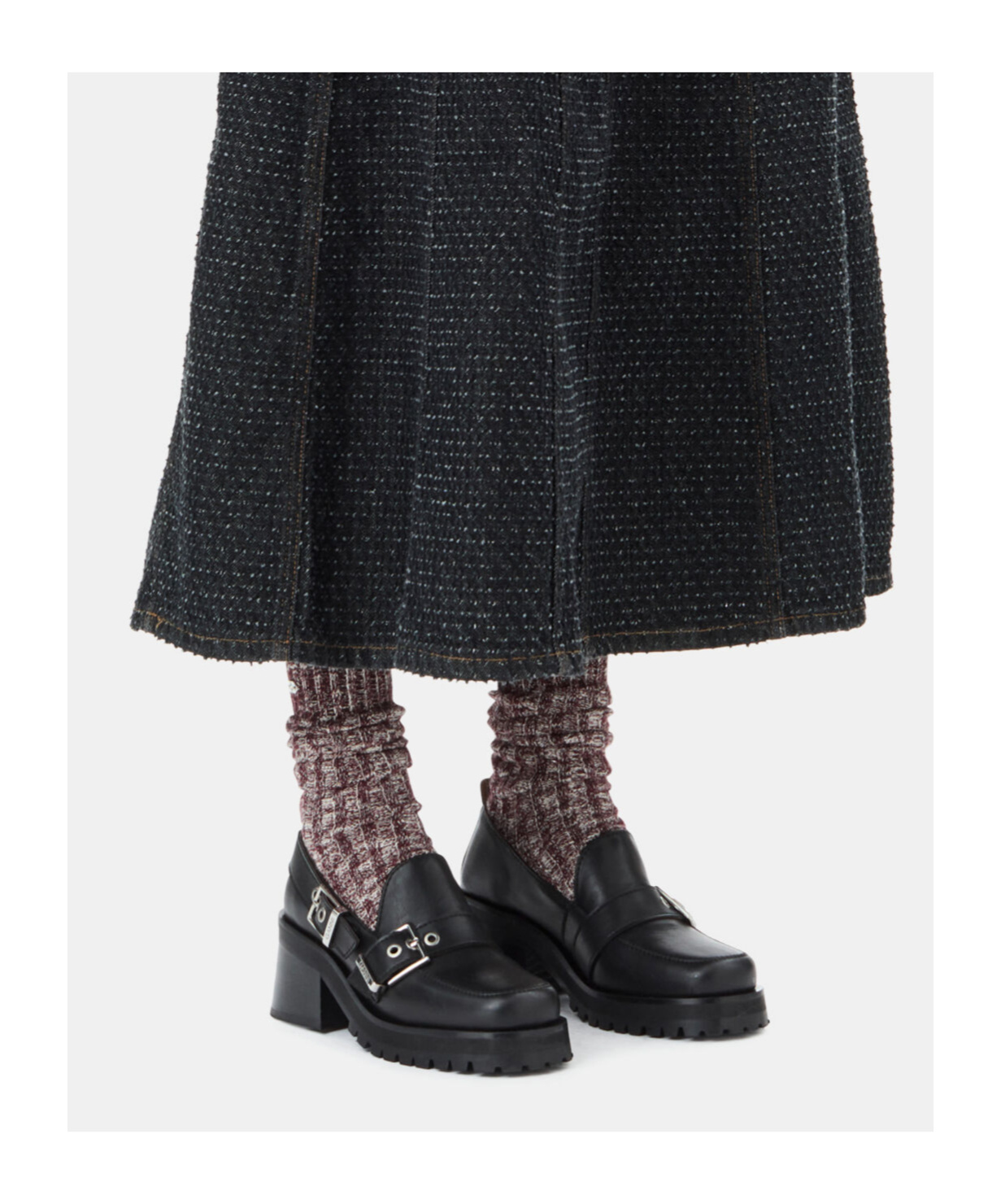 Ganni Loafers Featuring Chunky Heel And Buckle In Black