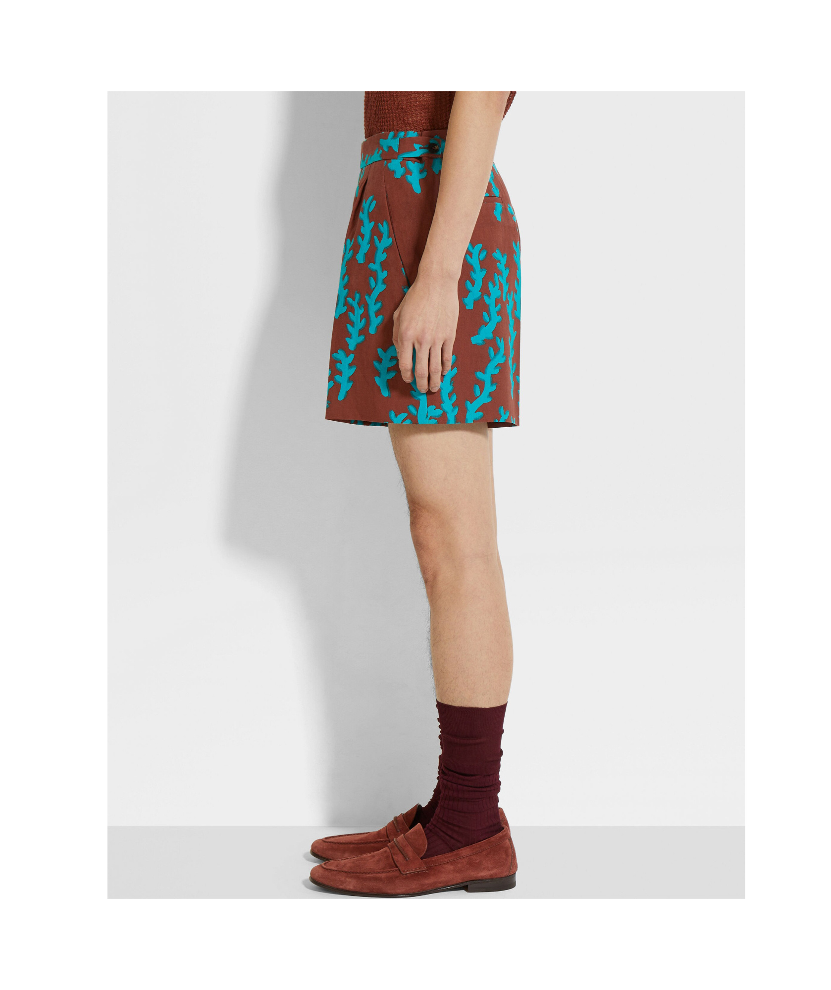 Zegna Brick Red And Bright Teal Blue Oasi Lino Shorts In Brown