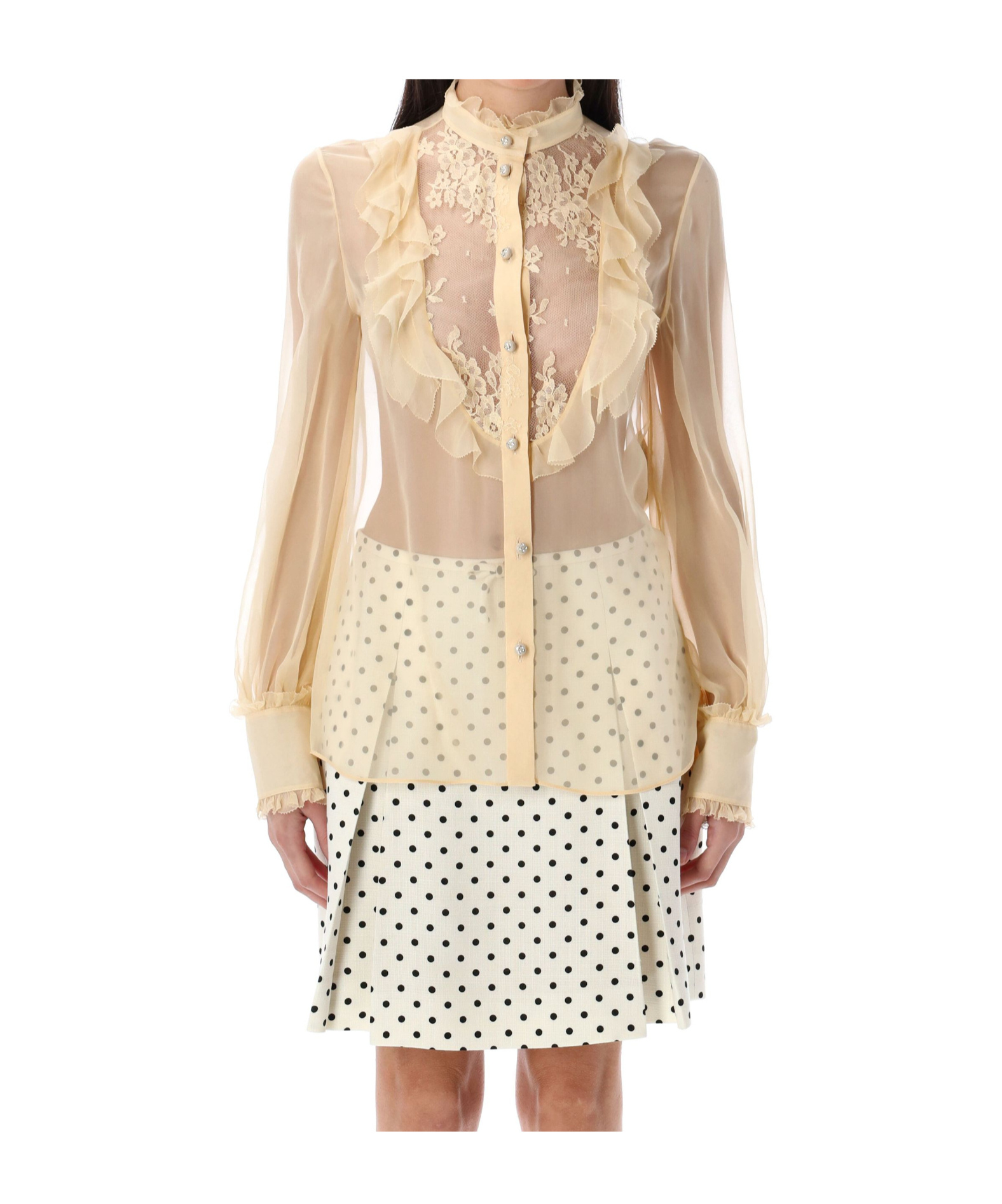 Valentino Garavani Chiffon Blouse With Mock Neck In Nude