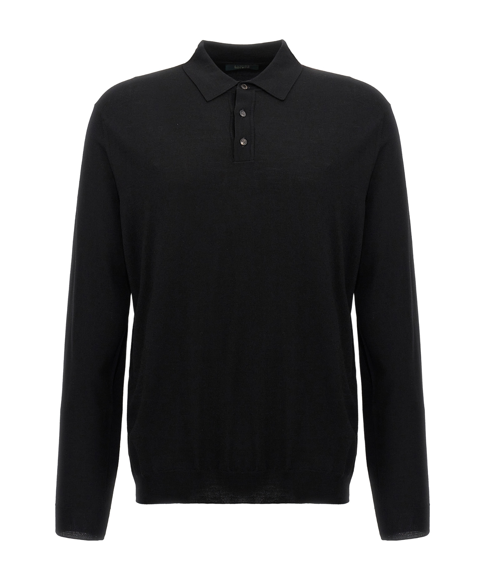 Zanone Wool Knit Polo Shirt With Cuffed Sleeves And Subtle Ribbing In Black