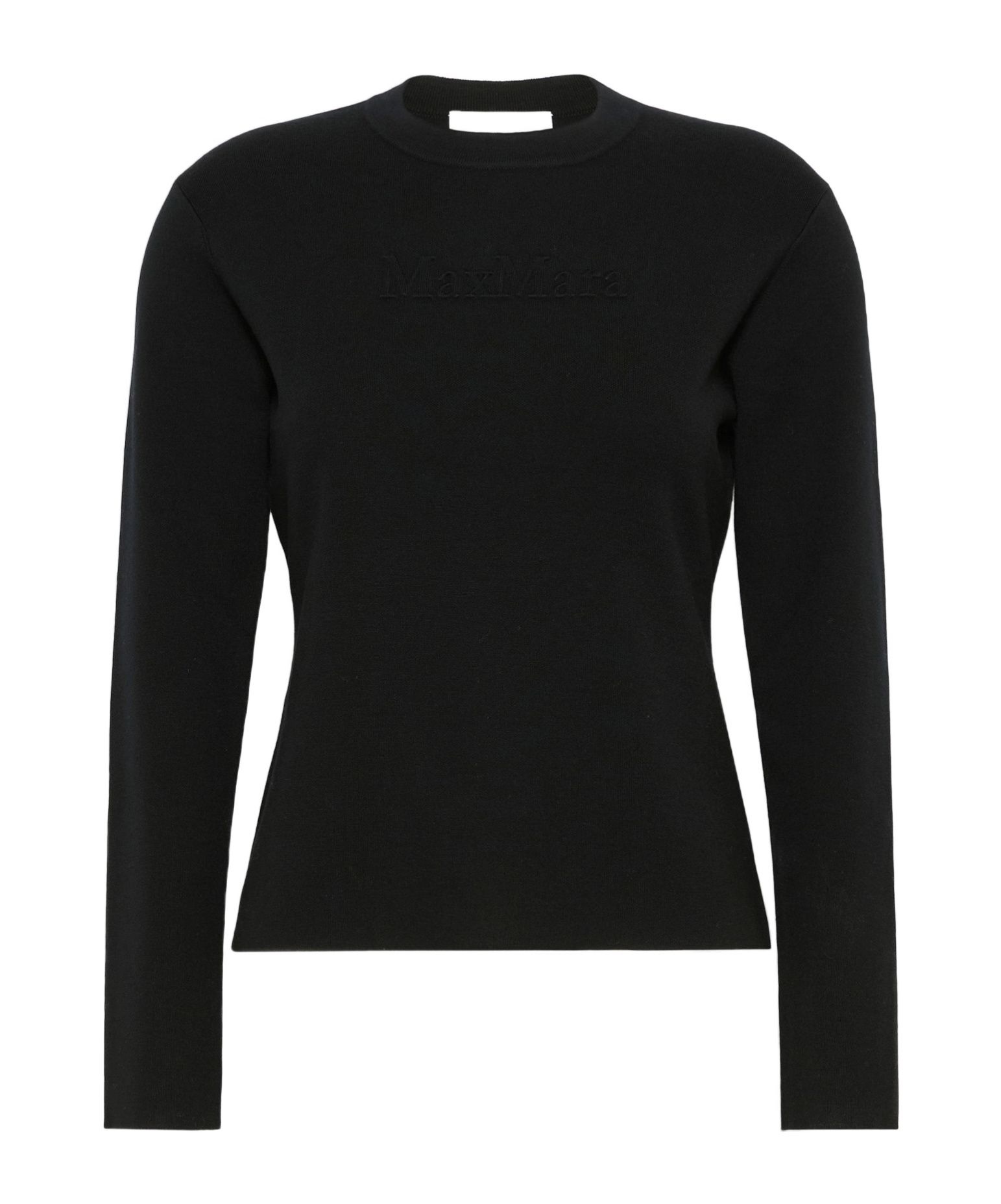 Max Mara Wool Yarn Sweater With Embossed Logo Detail In Black