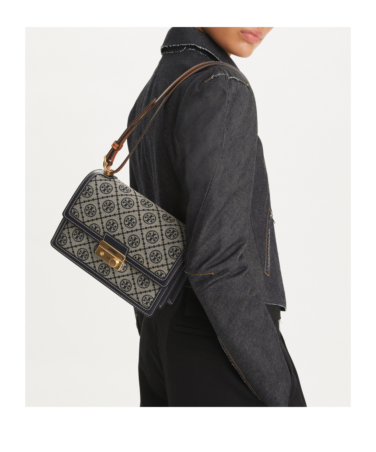 Tory Burch T Monogram Flap Canvas Shoulder Bag In Gray