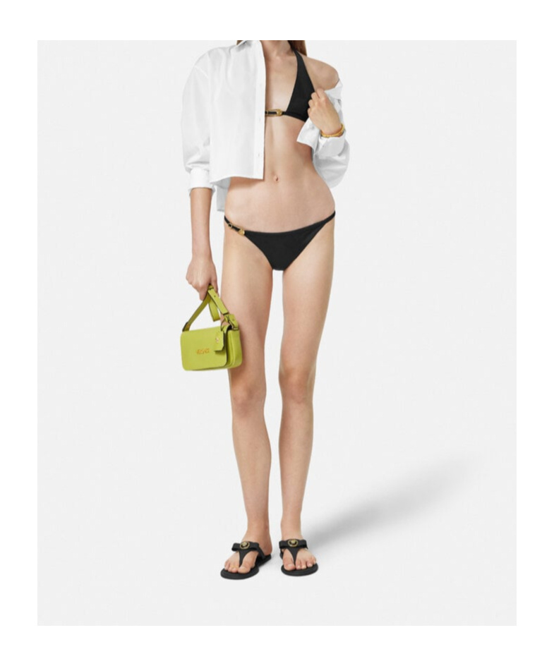 Versace Low-rise Bikini With Thin Straps In Black
