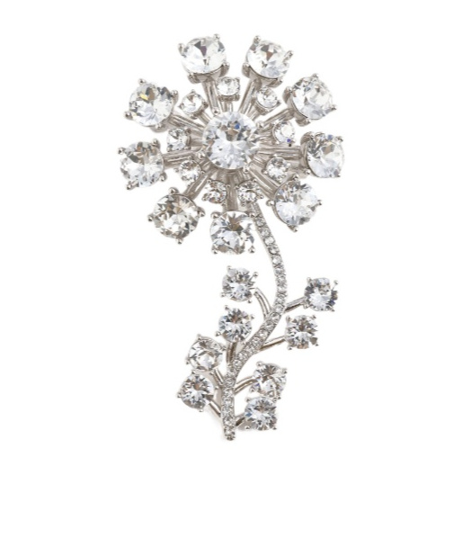 Self-portrait Crystal Flower Brooch In Silver