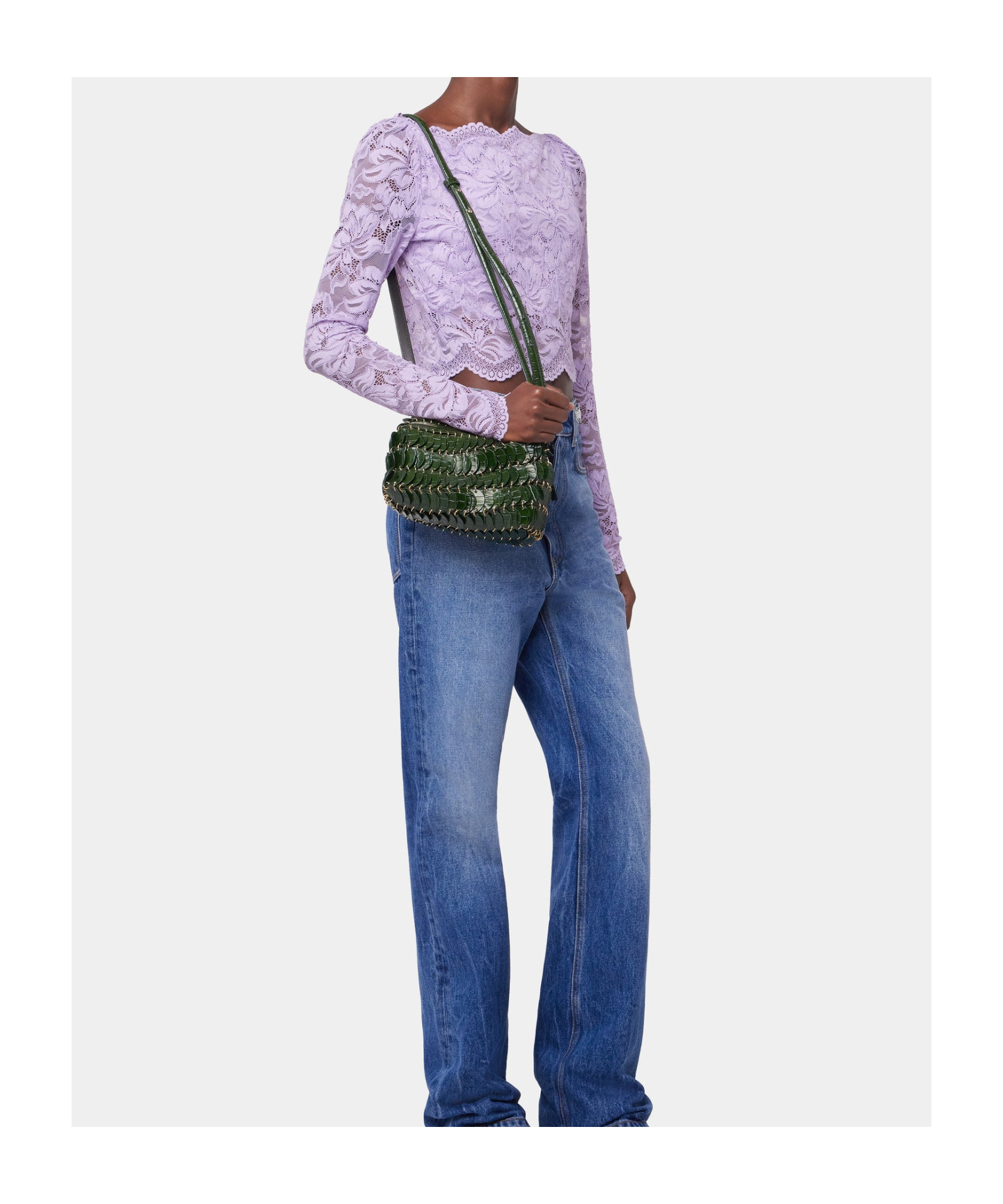 Rabanne Lavender Lace-effect Top With Boat Neckline In Purple
