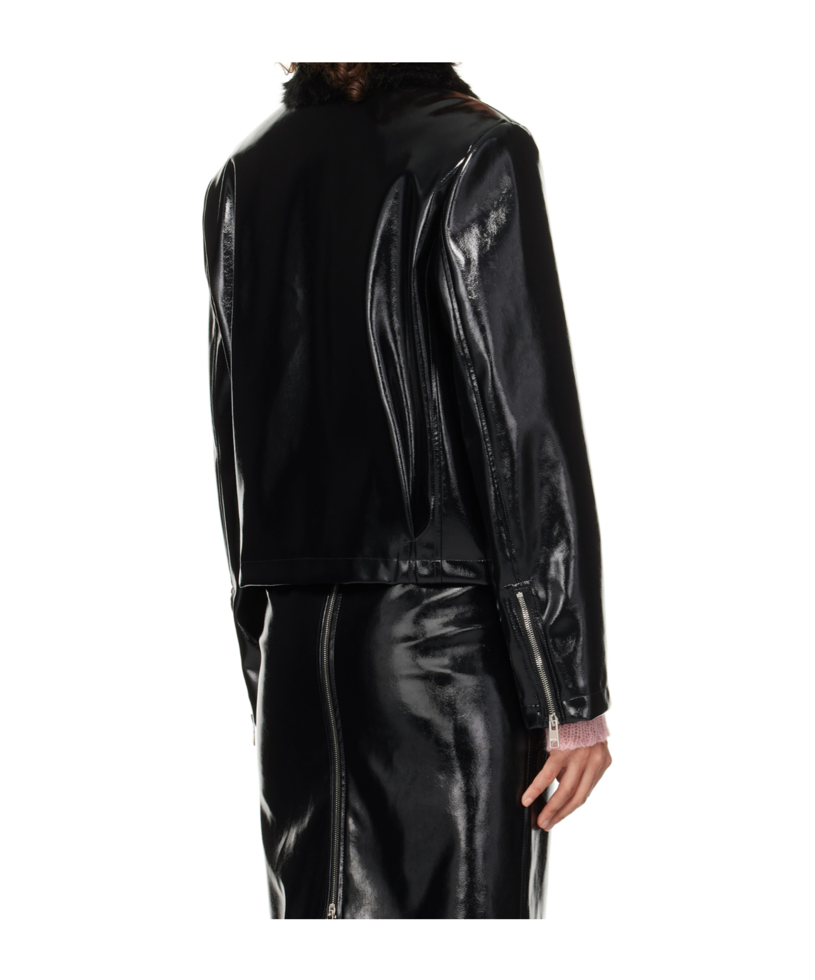 Msgm Black Patent Faux-leather Jacket In Black