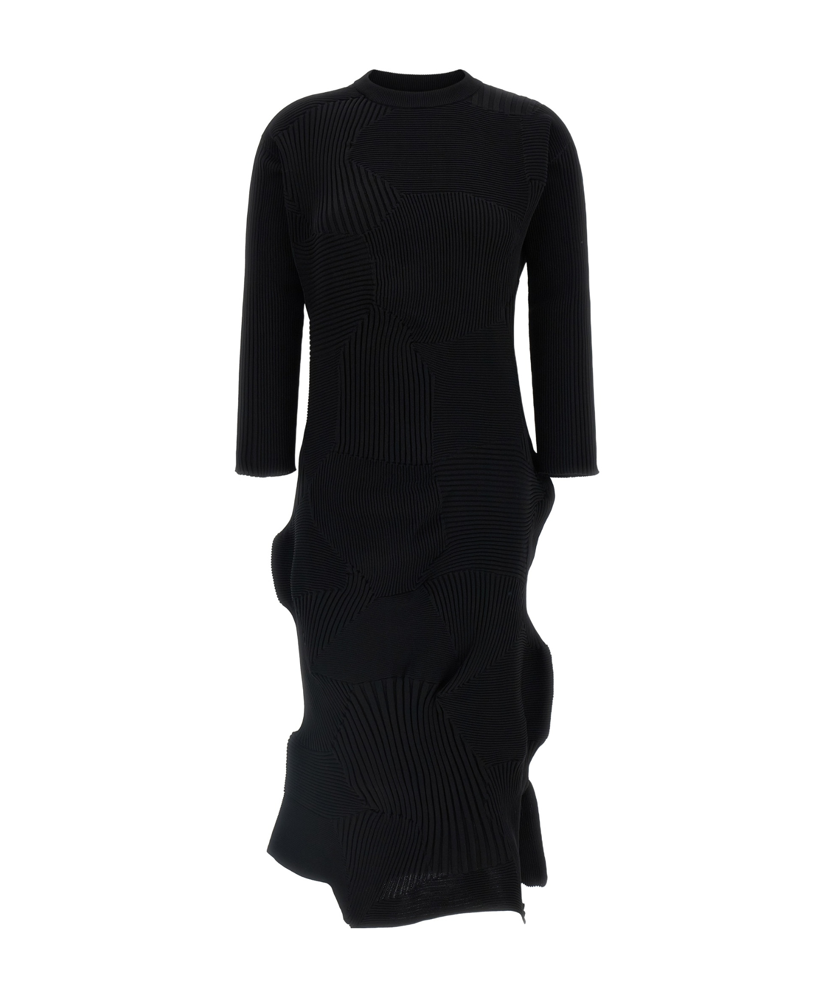 Issey Miyake Kone Kone Patchwork Pleated Midi Dress In Black