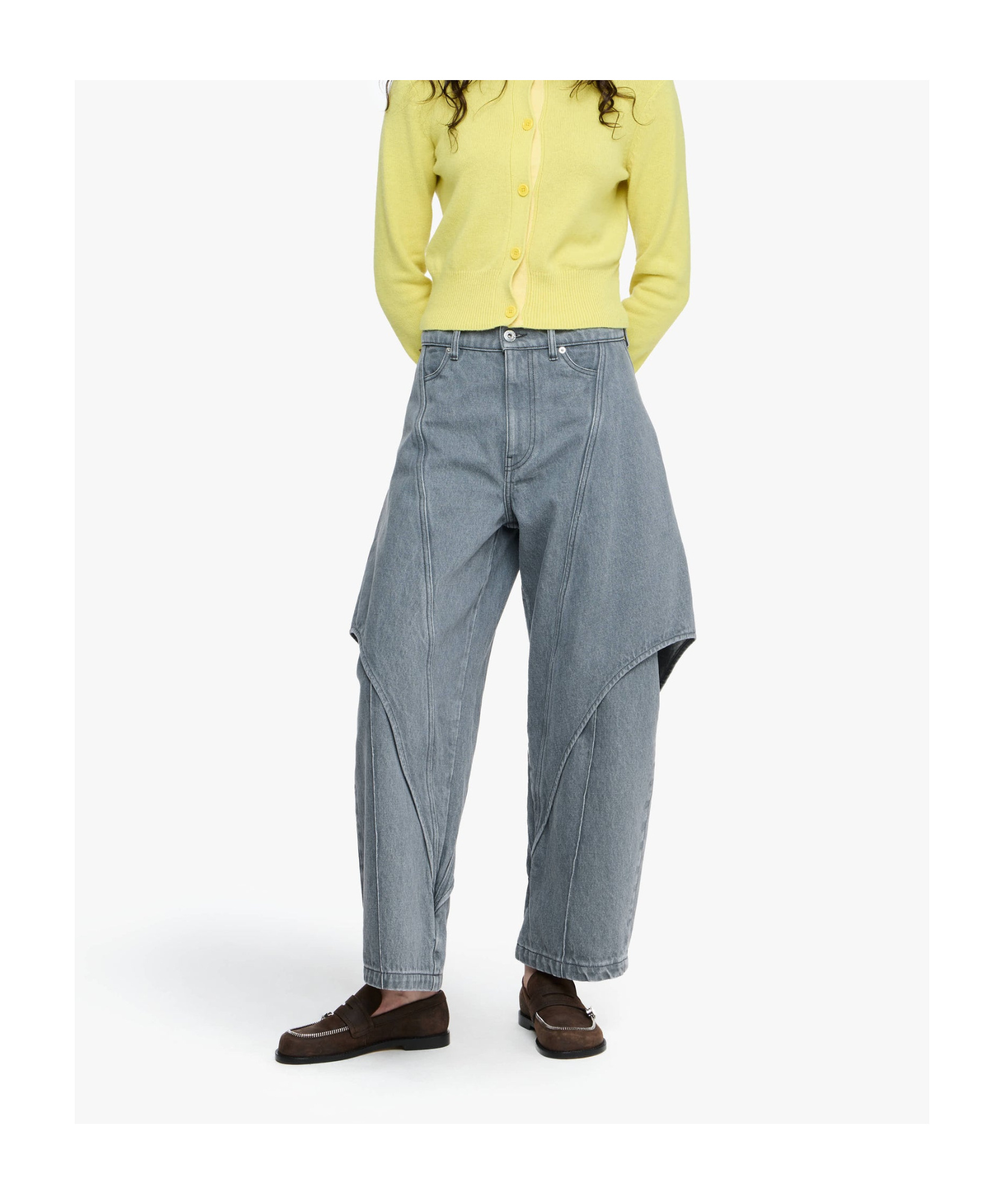 Jw Anderson Mens Light Grey Cropped Sculptural Denim Jeans In Gray