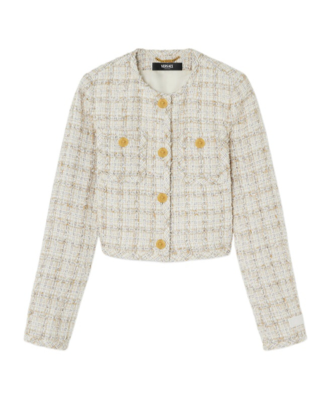 Versace Tweed Cardigan Jacket In White