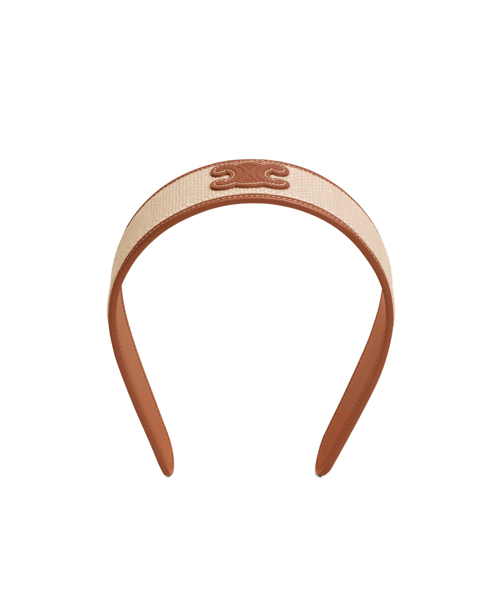 Shop Celine Triomphe Headband In Raphia And Calfskin In Yellow