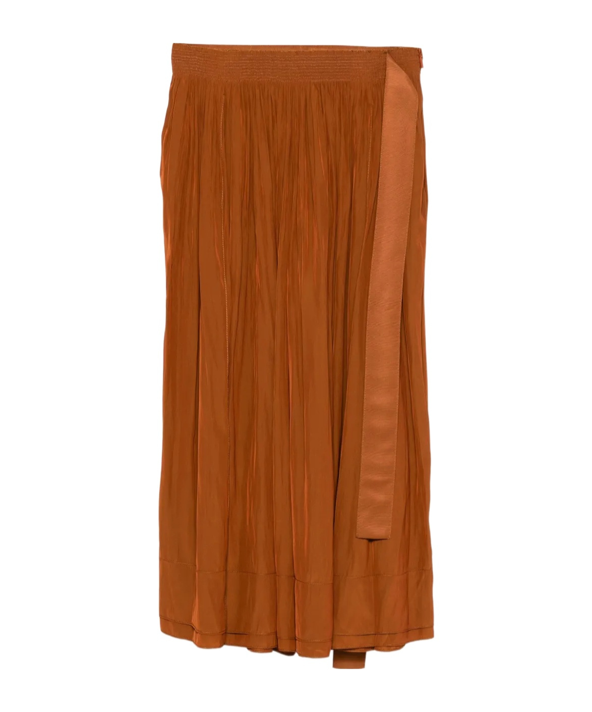 Lanvin Pleated Midi Skirt Ribbon Detail In Orange