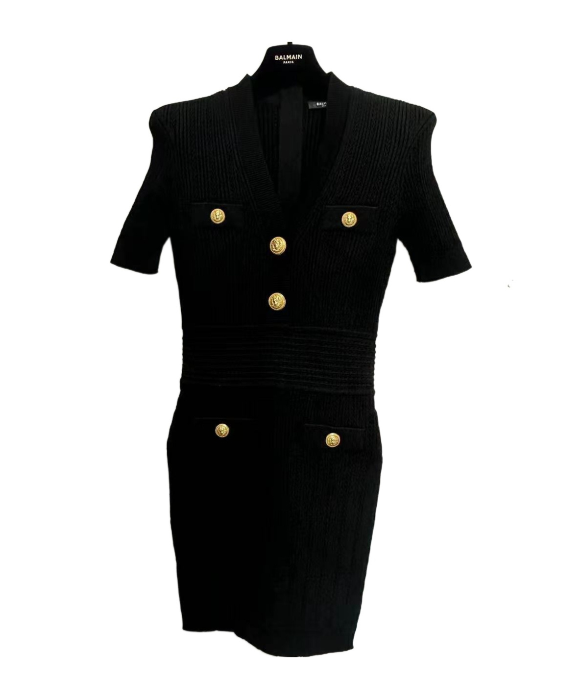 Balmain V-neck Knit Dress In Black