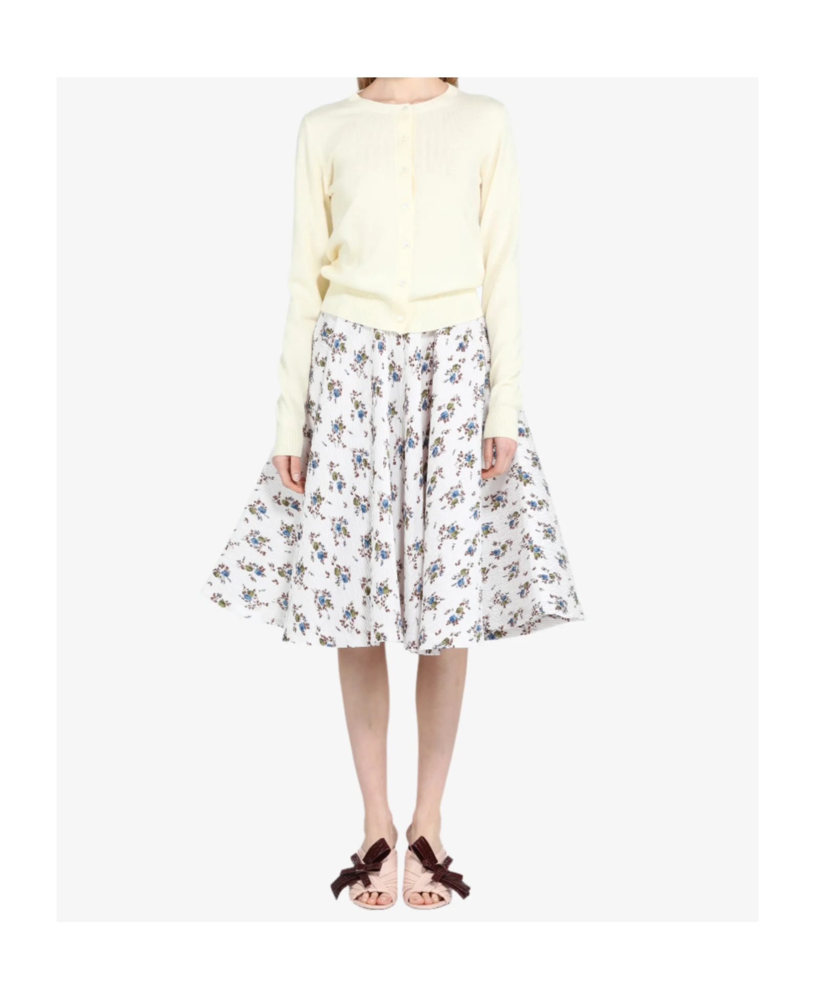 N°21 Floral-print Pleated Midi Skirt In White