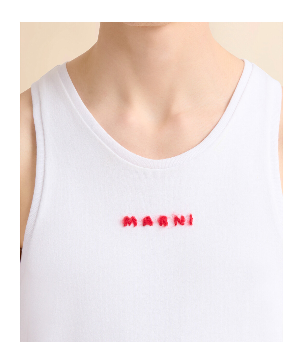 Marni Italian Men's Sleeveless Wide Neck T-shirt In Lily White