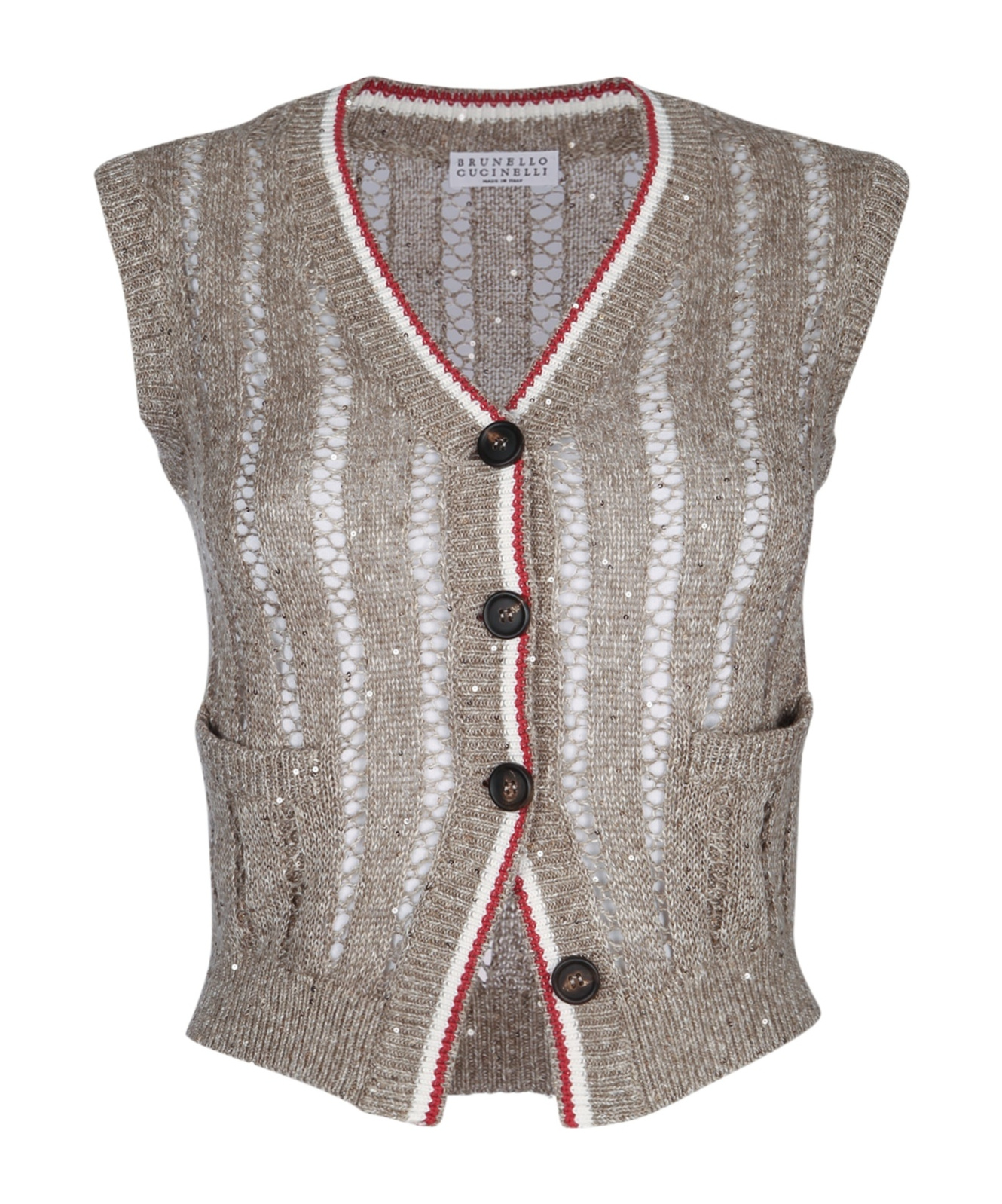 Brunello Cucinelli V-neck Sleeveless Knit Vest Design In Gray