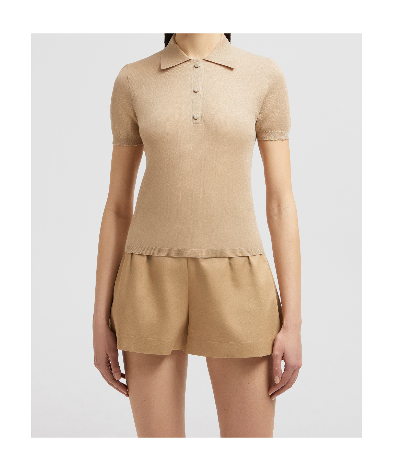 Moncler Short-sleeved Polo Shirt In Light Beige