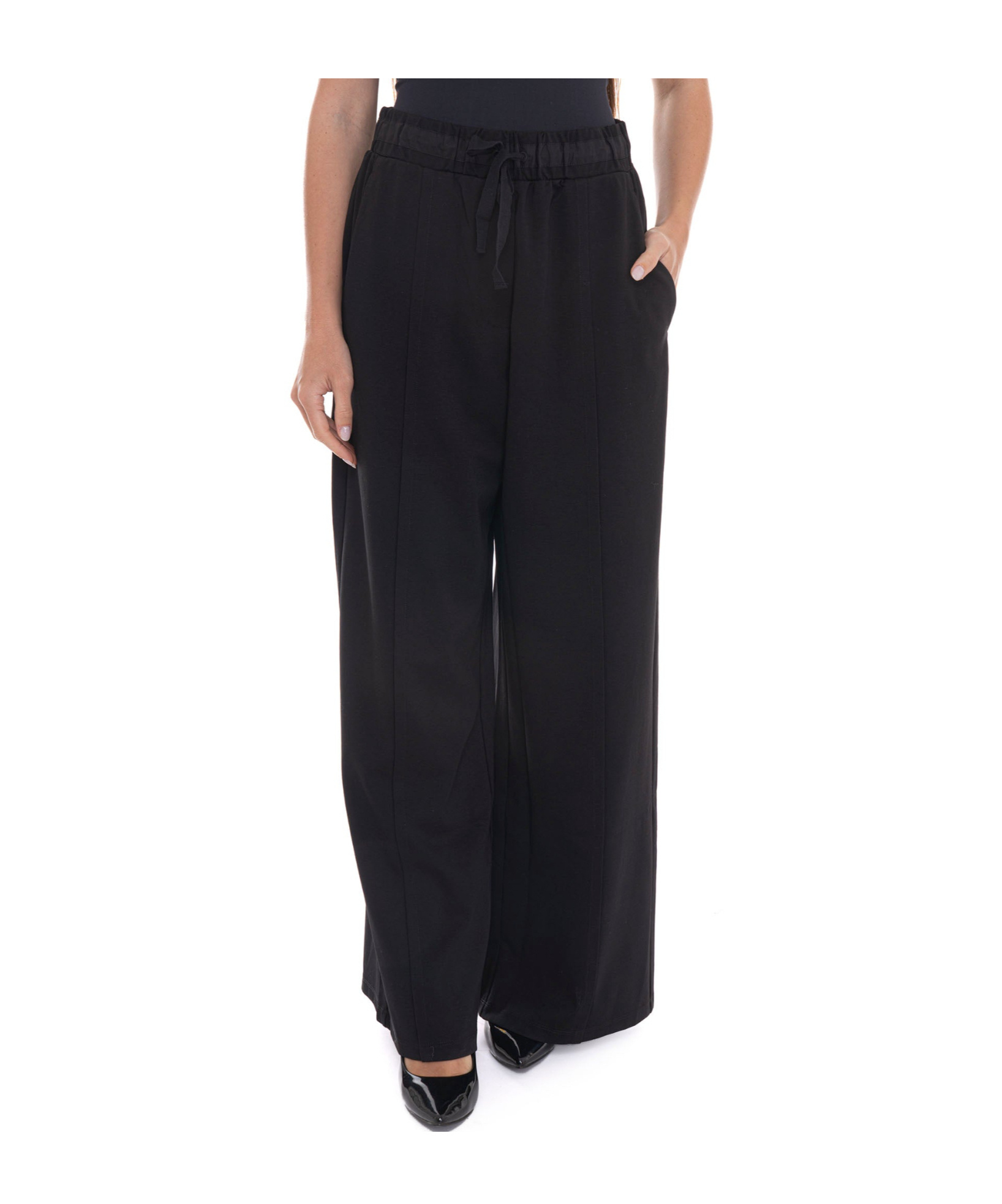 Weekend Max Mara Drawstring Wide-leg Trousers In Black