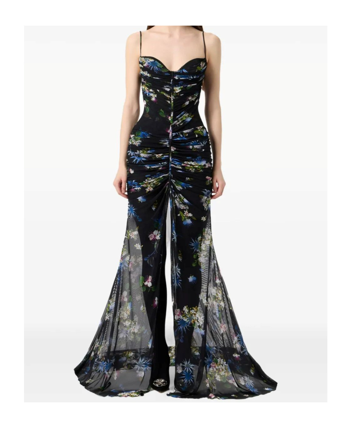 Blumarine Floral-print Ruched Maxi Dress In Black