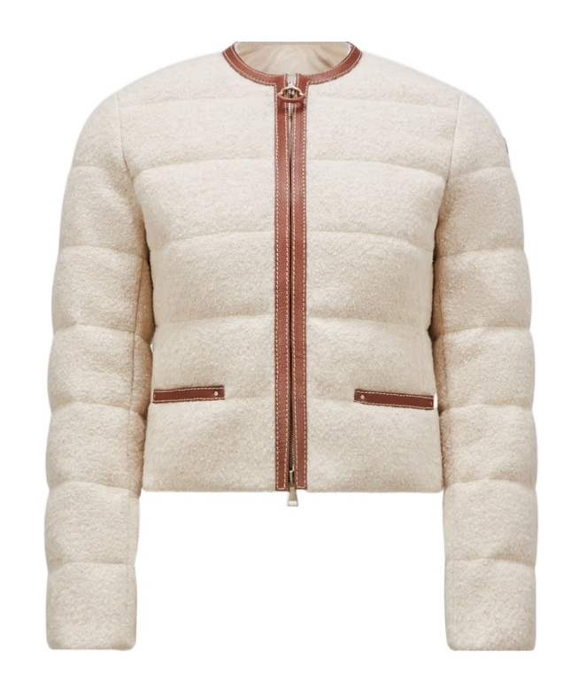 Moncler Serinde Leather-trimmed Quilted Wool-blend Bouclé Down Jacket In Nude