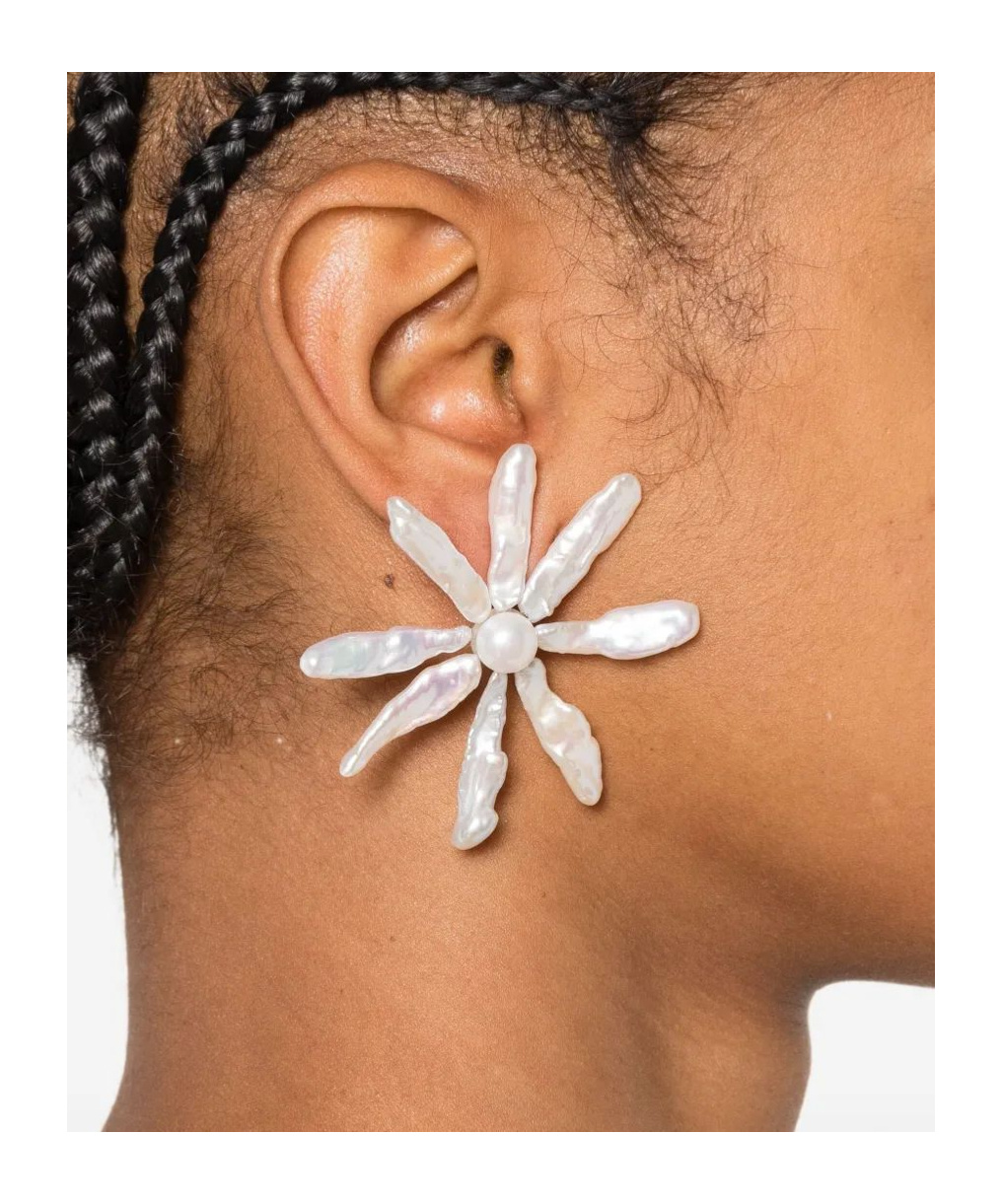 Simone Rocha Embellished Flower Earrings In Metallic