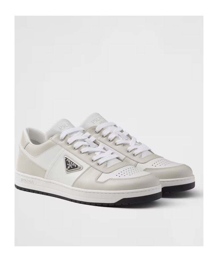 Prada Downtown Logo-plaque Perforated Leather Low-top Trainers In White