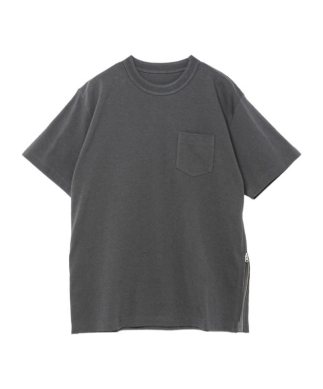 Sacai Side Zip Cotton T-shirt In Gray