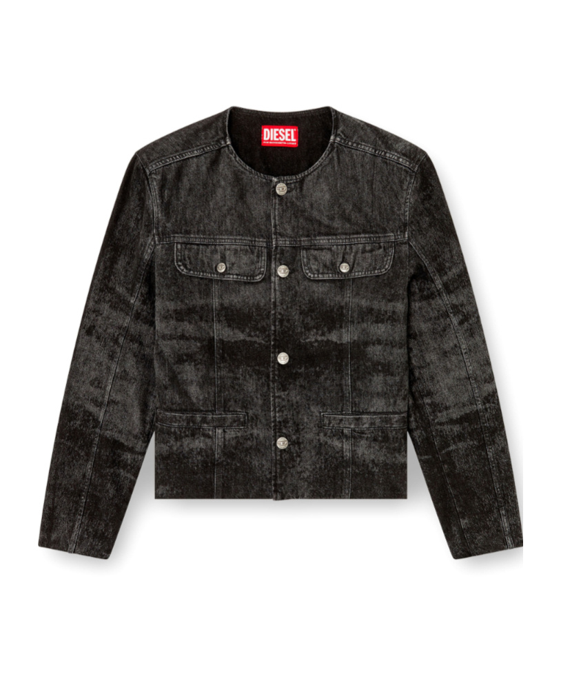 Diesel Denim Jacket With Chest And Flap Pockets In Black