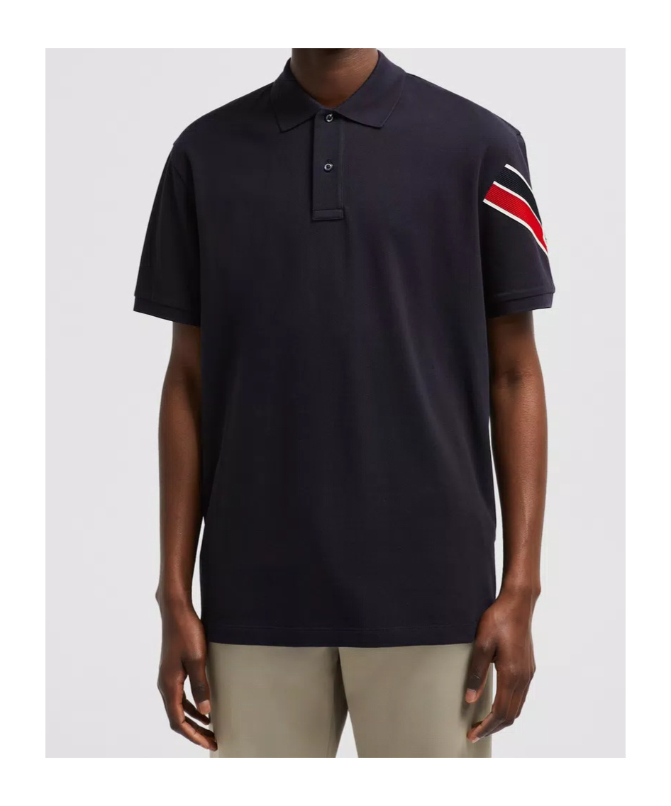 Moncler Short Sleeve Pique Polo Shirt In Blue