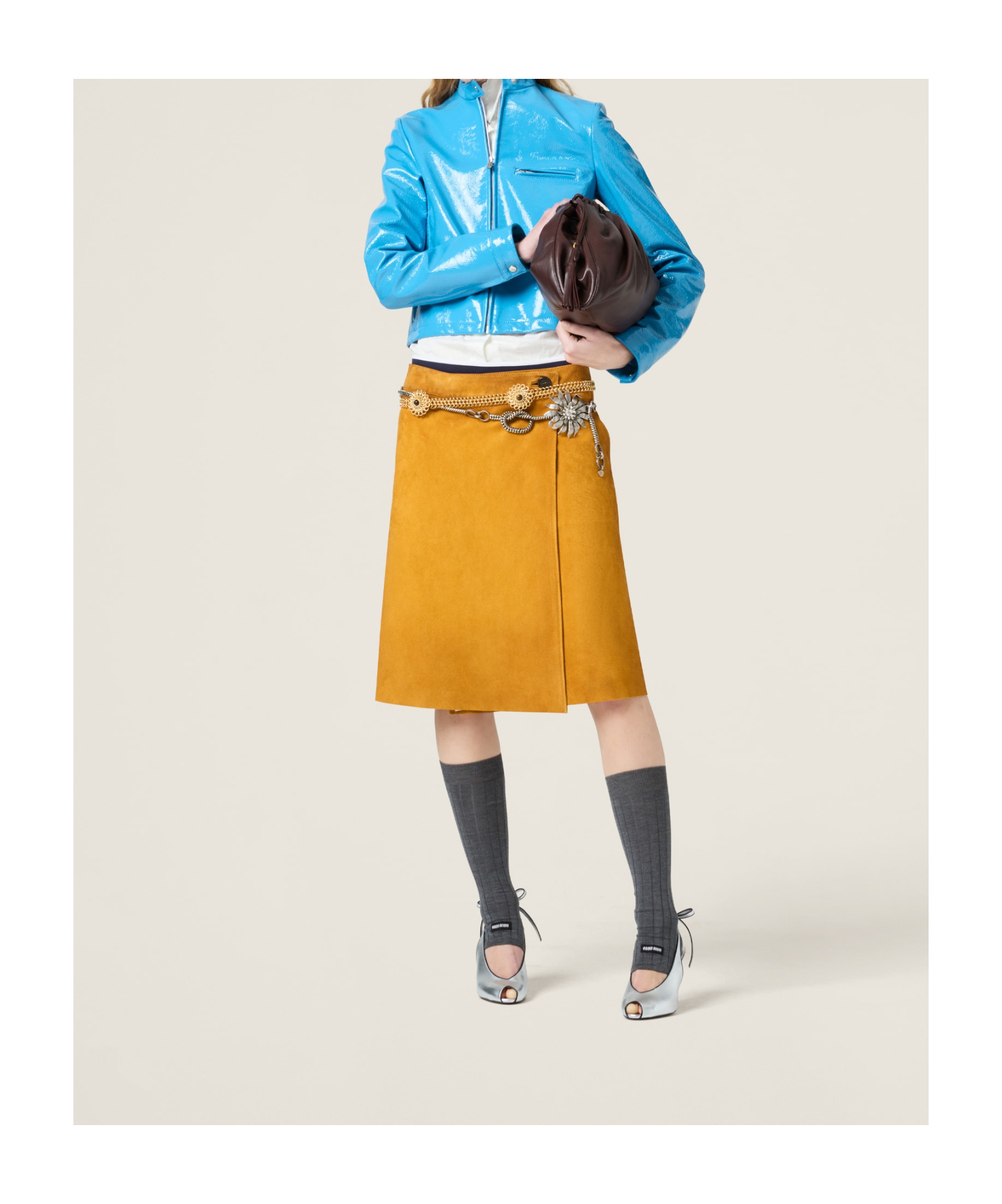 Miu Miu Suede Wraparound Skirt In Brown