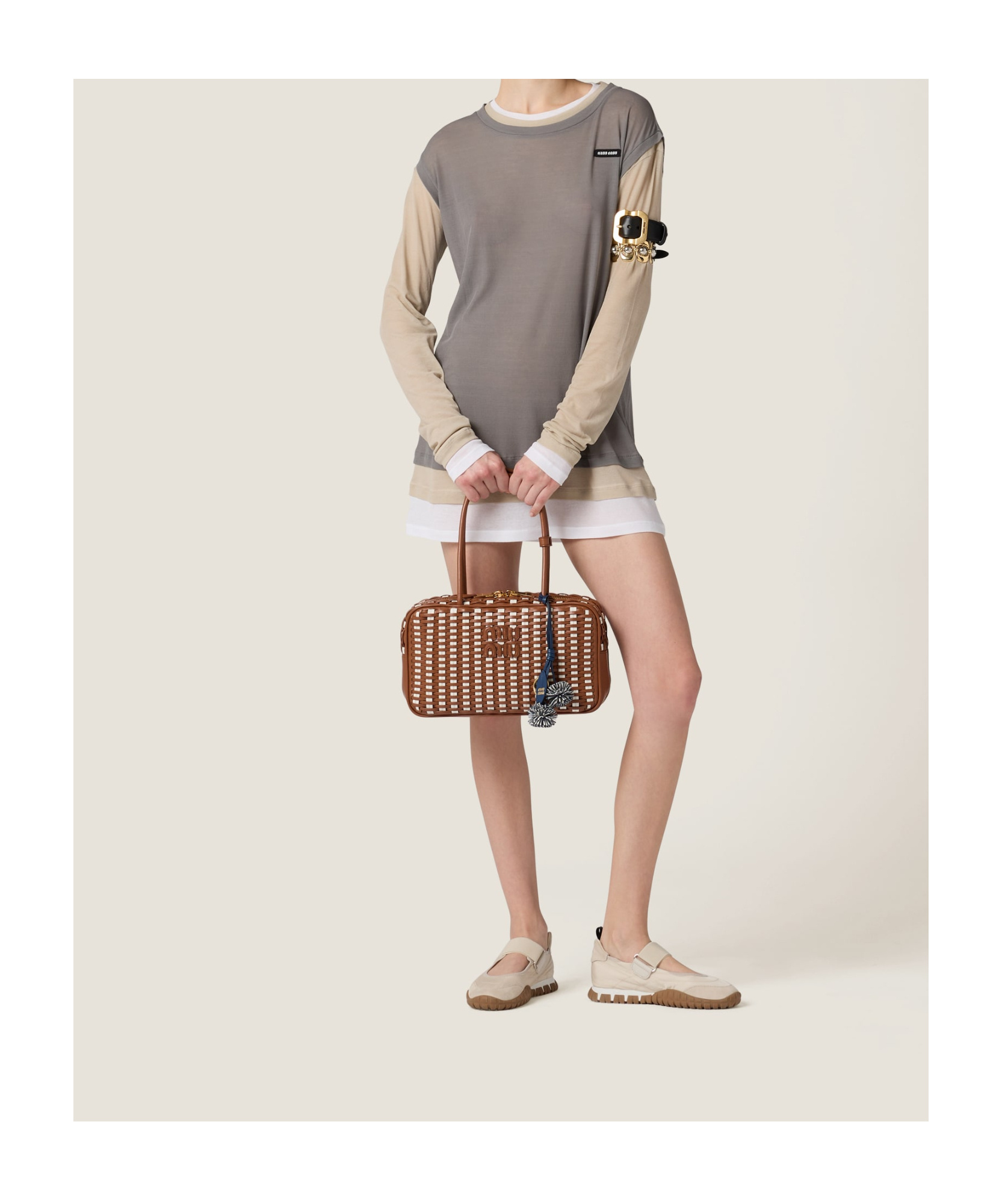 Miu Miu Women Multicolor Cotton T-shirt In Gray