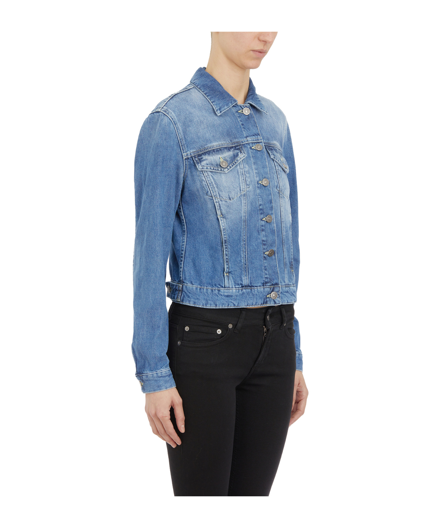 Dondup Long-sleeved Denim Coat In Blue